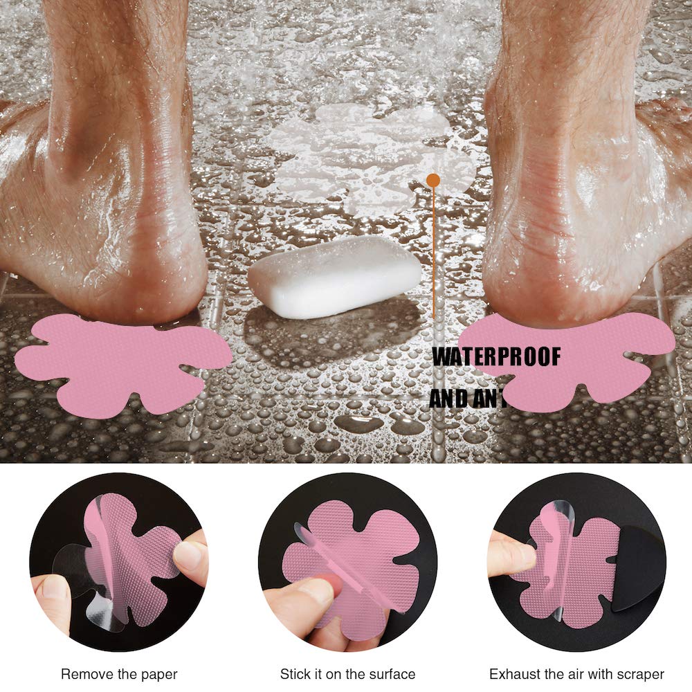 Secopad Bathtub Stickers Non-Slip, Safety Shower Treads Adhesive Appliques With Premium Scrape (Pink)